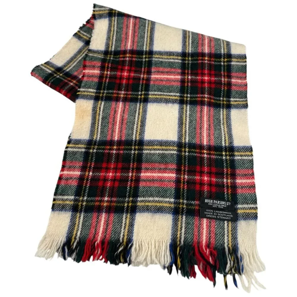 Hugh Parsons Scottish Lambswool Multicolor Tartan Heritage Plaid Fringed Scarf